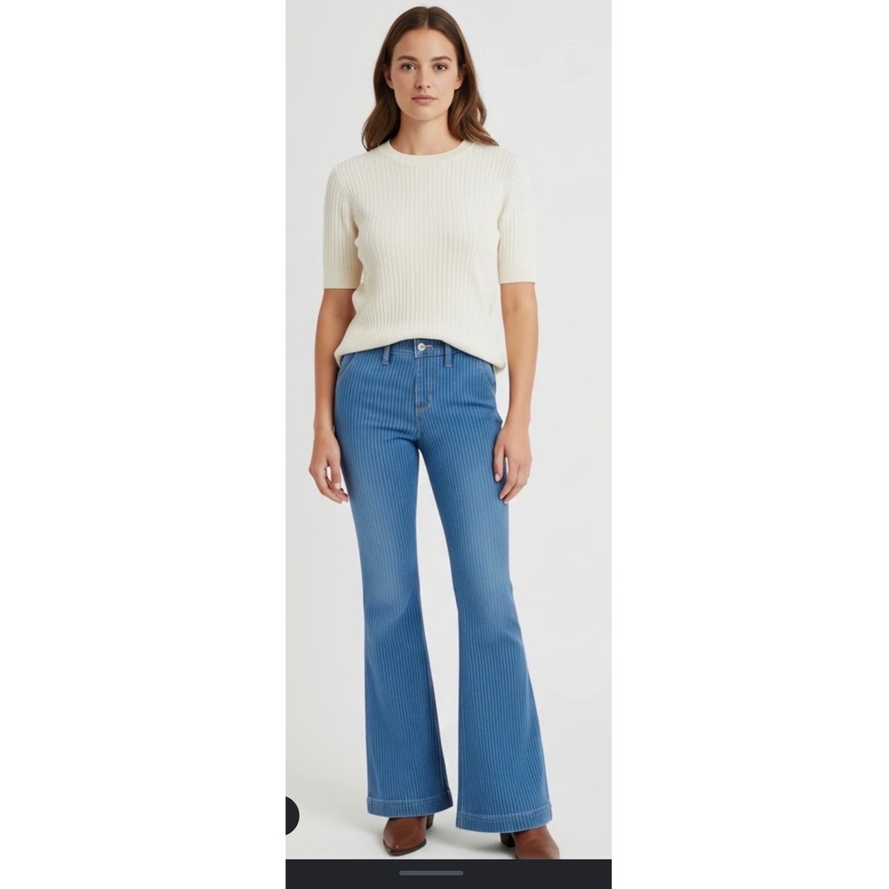 Miss Me High Rise Flare Pinstripe Jeans Blue Slim Fit 26x34 NEW